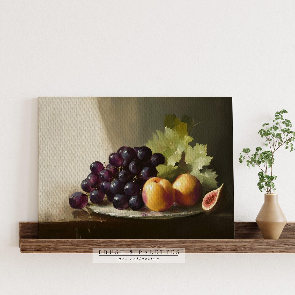 Fruit Still Life Grapes Peaches Fig Classic Oil Painting Poster