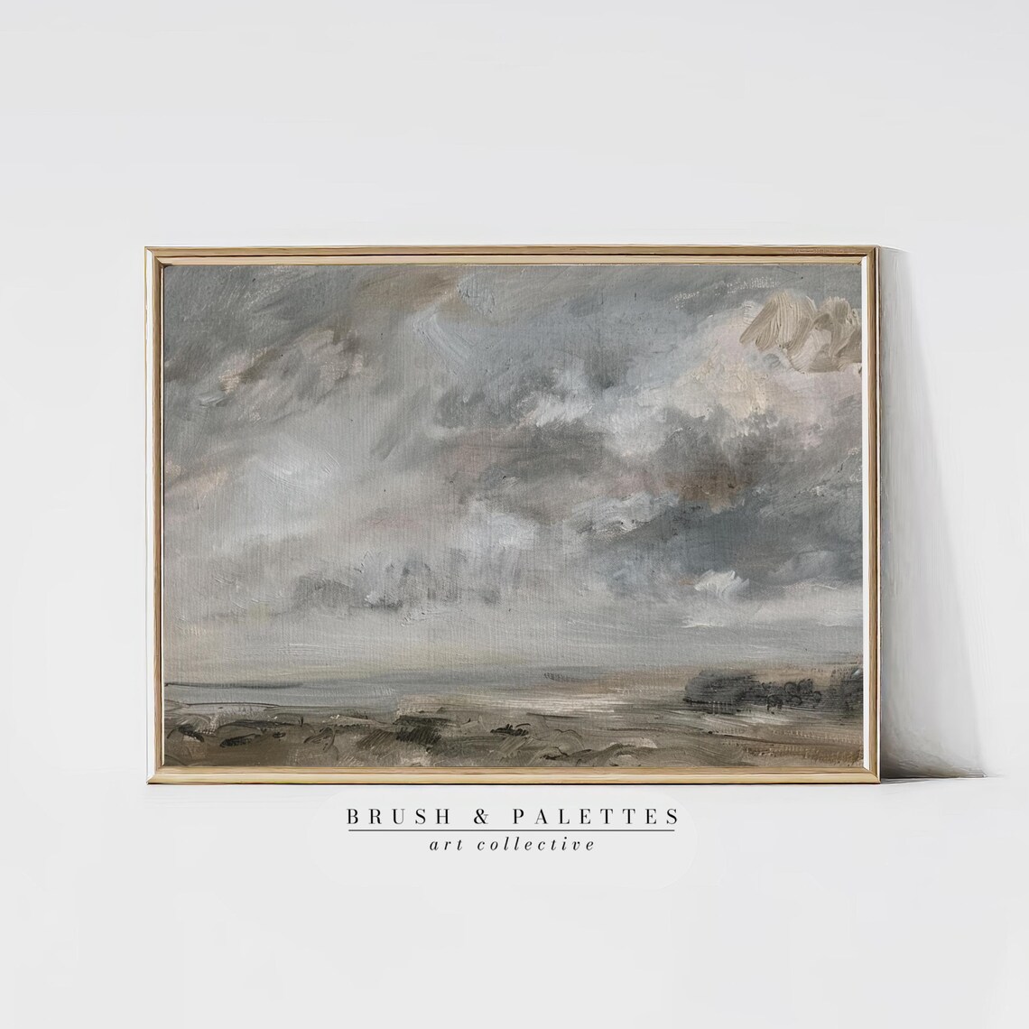 Moody Gray Coastal Landscape Cloudy Sky Vintage Nature Poster