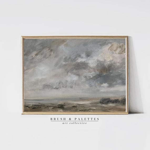 Moody Coastal Landscape Painting Nature Wall Art Vintage Style English Countryside For Rustic Or Minimalist Decor