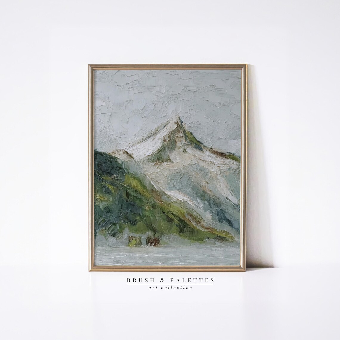 Snowy Mountain Peak Textured Oil Painting Serene Winter Poster