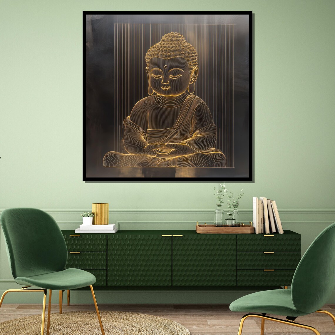 Golden Buddha Line Art Minimalist Zen Meditation Wall Poster - Image 4