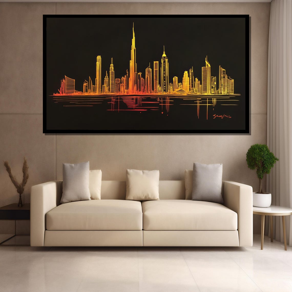 Golden Skyline Line Art Modern City Night Urban Scene Poster - Image 4
