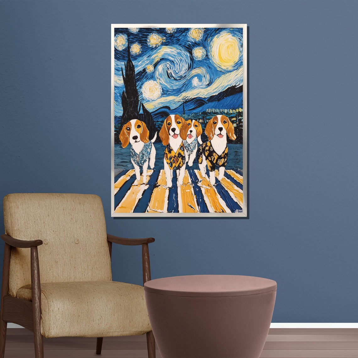 Four Beagle Puppies Inside A Swirling Starry Night Sky Poster - Image 3