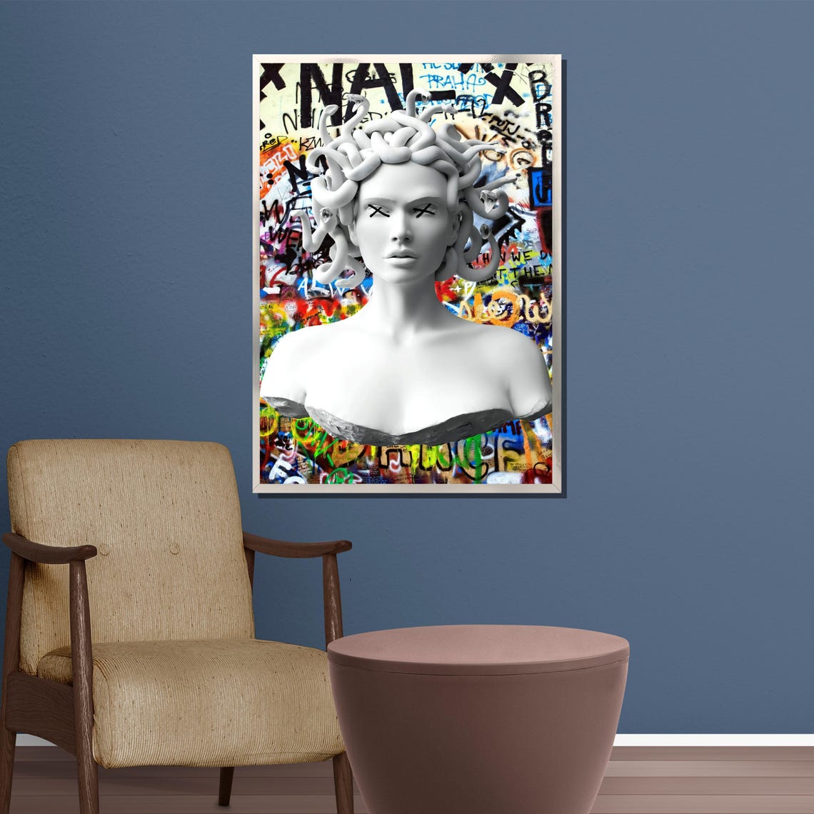 Graffiti Medusa Bust Painting Bold Wall Art Gift For Urban Home Decor And Unique Artistic Style - Image 3