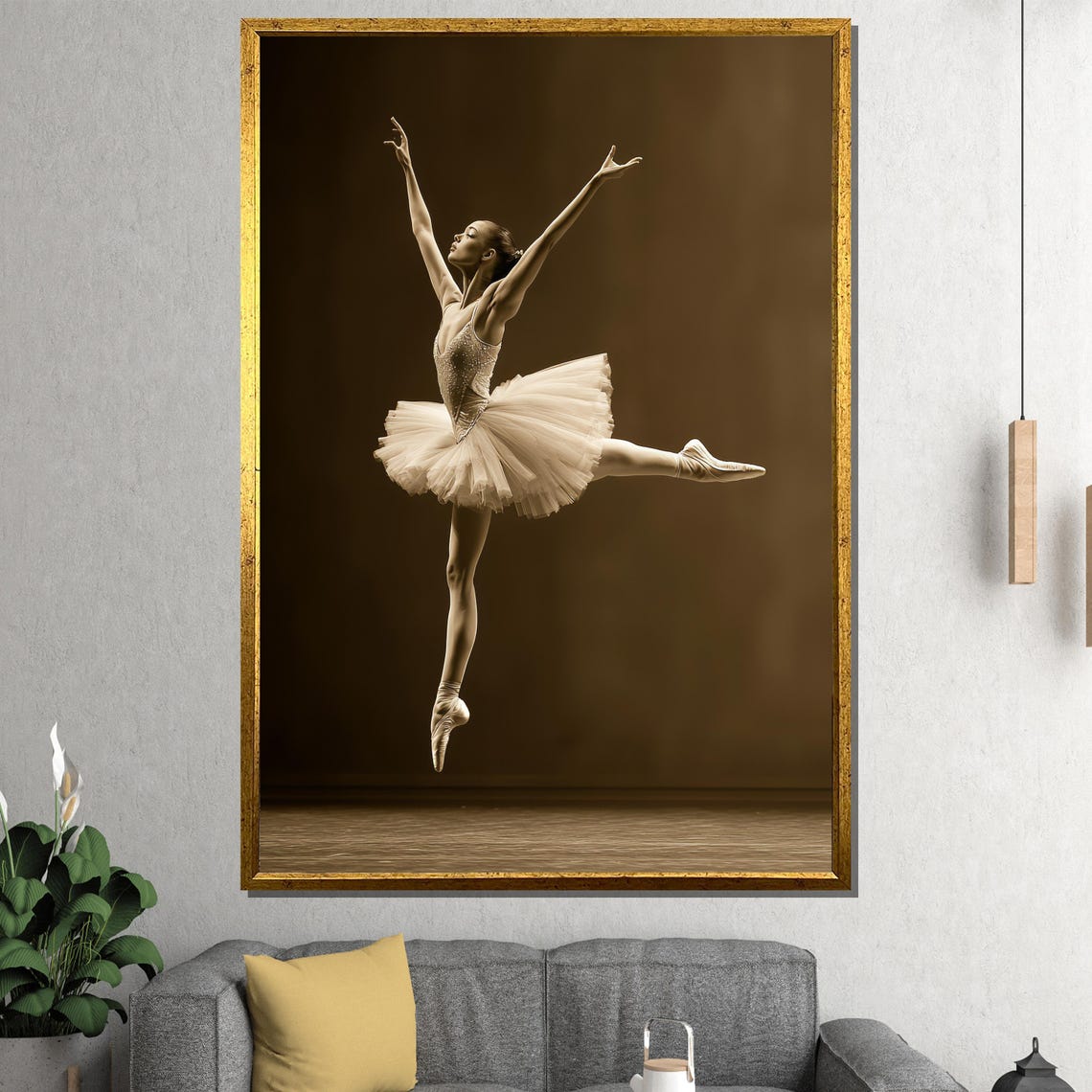 Sepia Ballerina Captured Mid Leap in a Classic Ivory Tutu Poster
