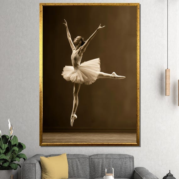 Graceful Ballerina In Motion Painting Elegant Sepia Ballet Wall Art For Dance And Art Enthusiasts