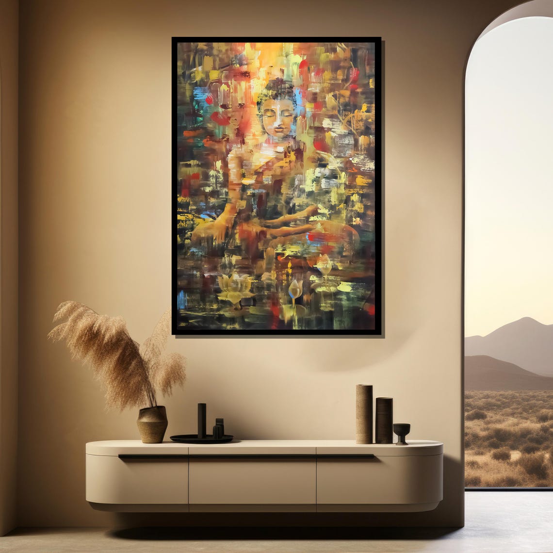 Abstract Golden Buddha Meditating In Warm Brushstrokes Poster - Image 4
