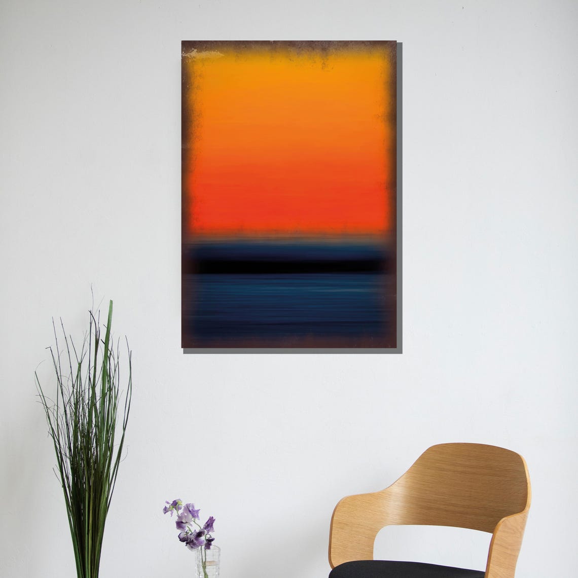 Vibrant Orange Sunset Over Deep Blue Sea Abstract Horizon Poster - Image 3