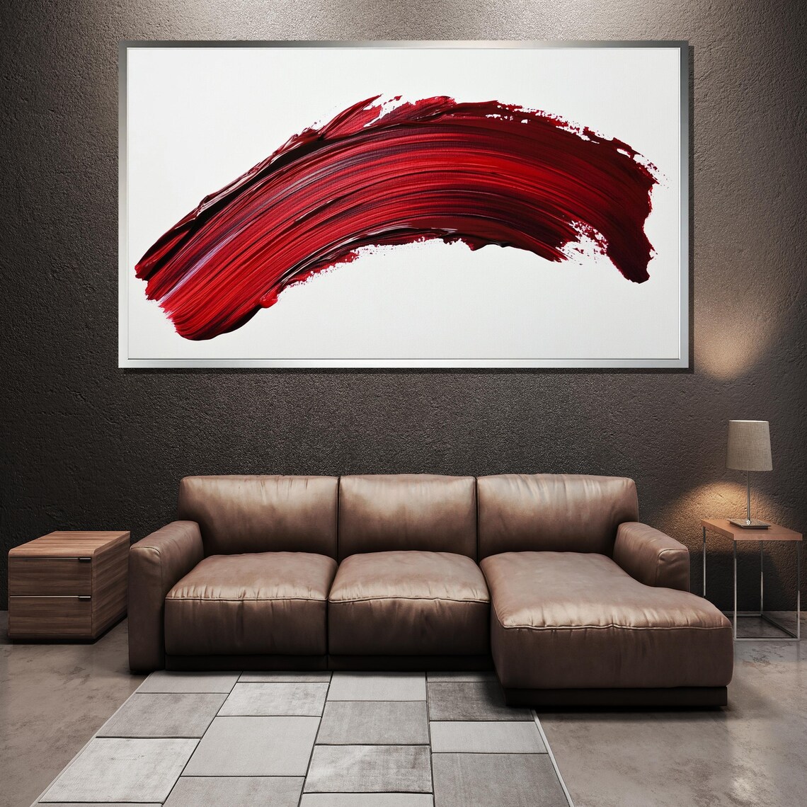 Minimalist Red Brushstroke Painting Modern Abstract Wall Art Luxury Home Decor Gift For Contemporary Spaces - Image 3