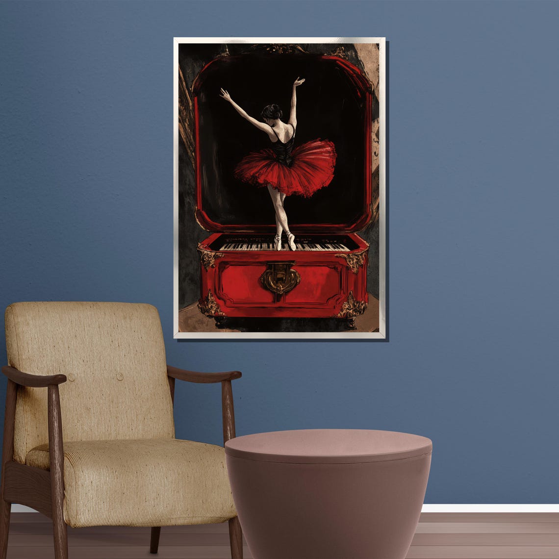 Ballerina in a Red Tutu Dancing on a Vintage Music Box Poster - Image 3