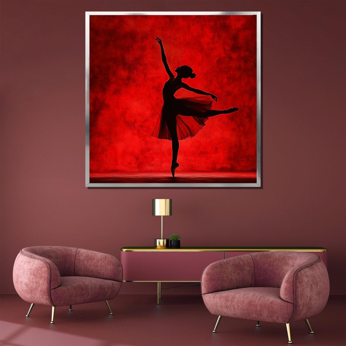 Red Silhouette Ballet Dancer Painting Striking Wall Art Gift For Dance Enthusiasts And Modern Home Decor - Image 3
