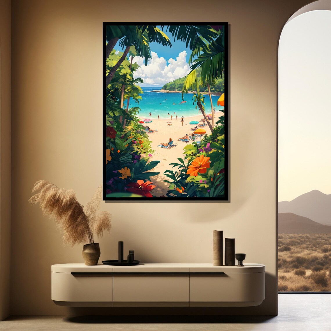 Tropical Beach Cove Lush Palms and Turquoise Waves Scenic Poster - Image 4