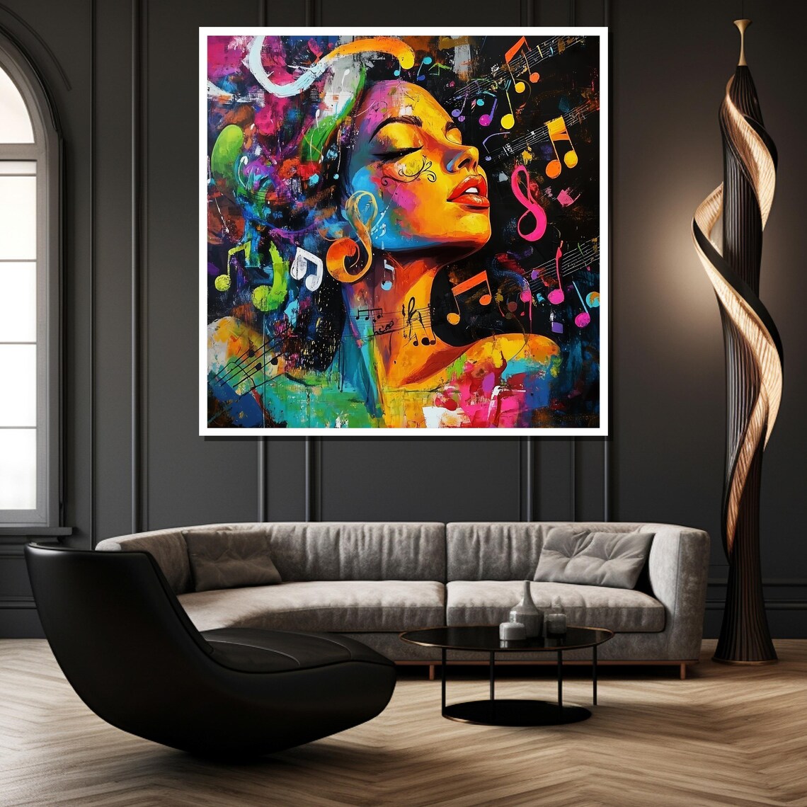 Colorful Music Inspired Portrait with Floating Notes Art Poster - Image 3