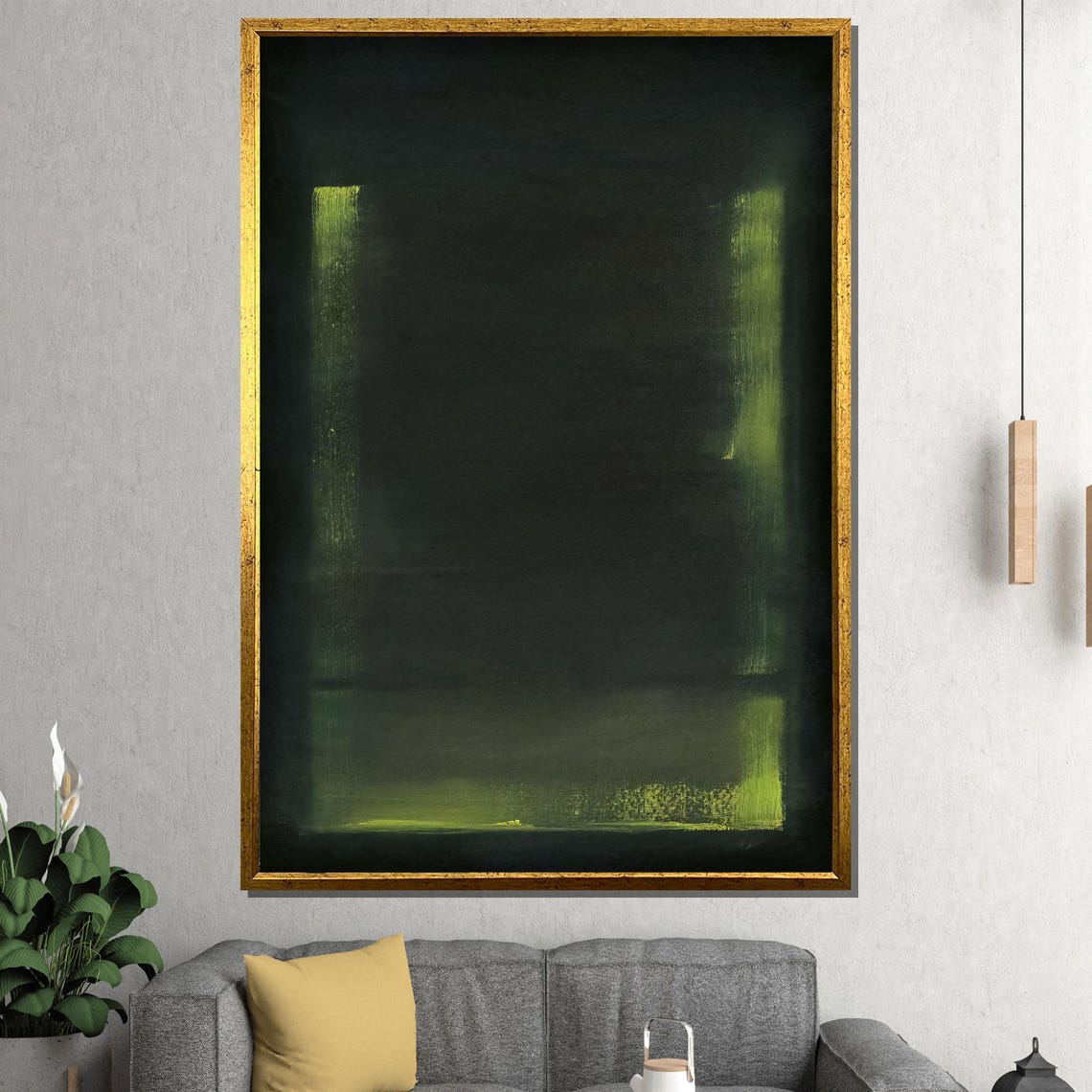 Dark Green and Lime Glow Midnight Abstract Color Field Poster