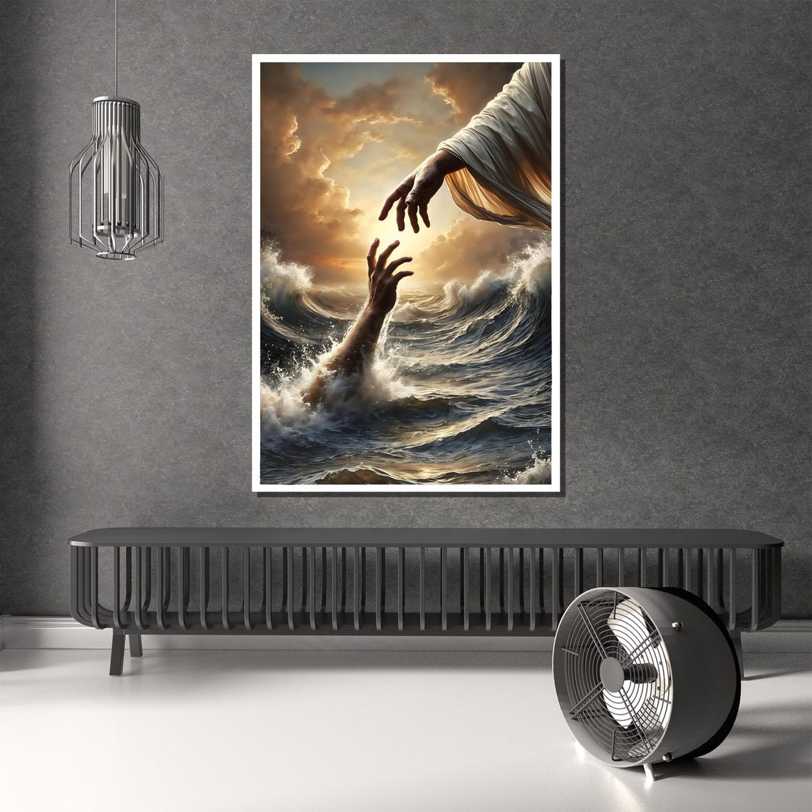 Hand of God Reaching Down Saving Hand Stormy Sea Faith Poster - Image 4