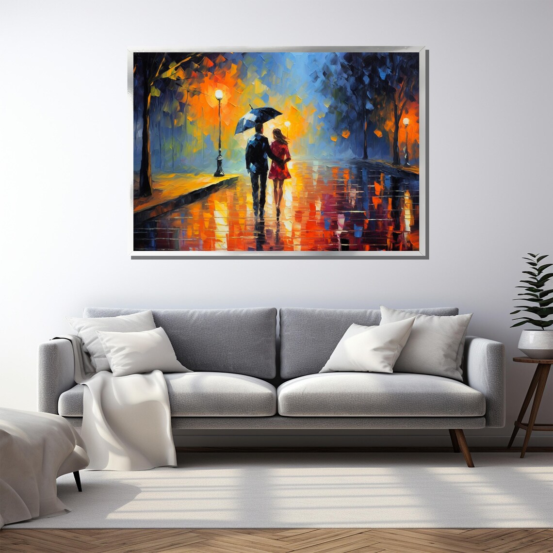 Romantic Couple Under Umbrella On A Rainy Night Street Poster - Image 4
