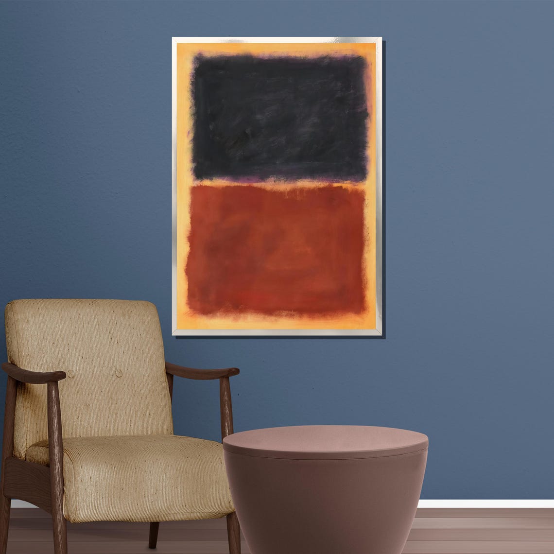 Dark Navy Blue and Rust Orange Minimalist Color Block Poster - Image 5