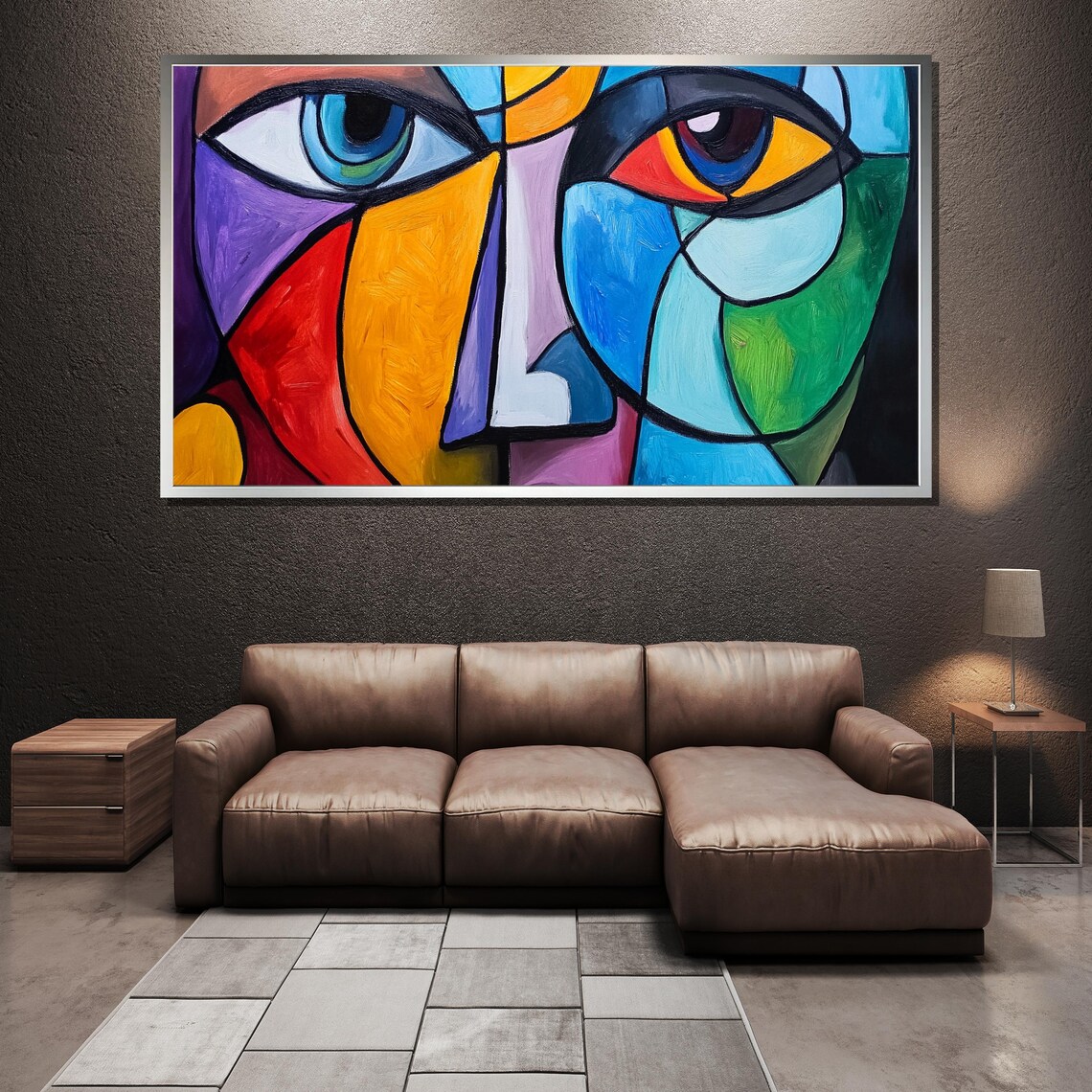 Vibrant Cubist Face Painting Colorful Abstract Wall Art Luxury Home Decor Gift For Artistic Spaces - Image 3