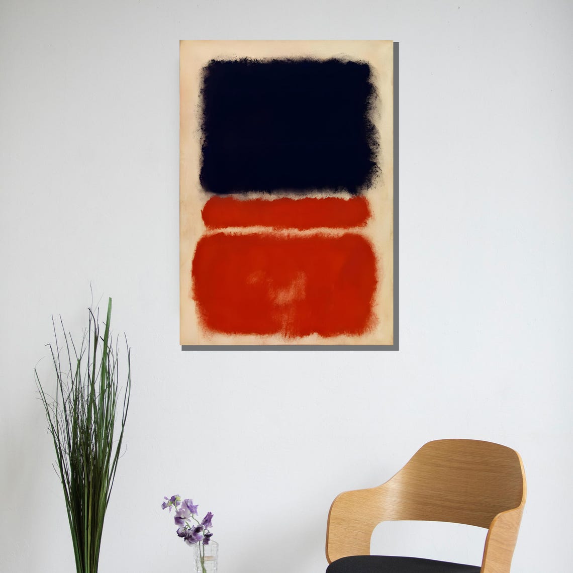 Midnight Navy and Vermilion Red Bold Abstract Color Field Poster - Image 3