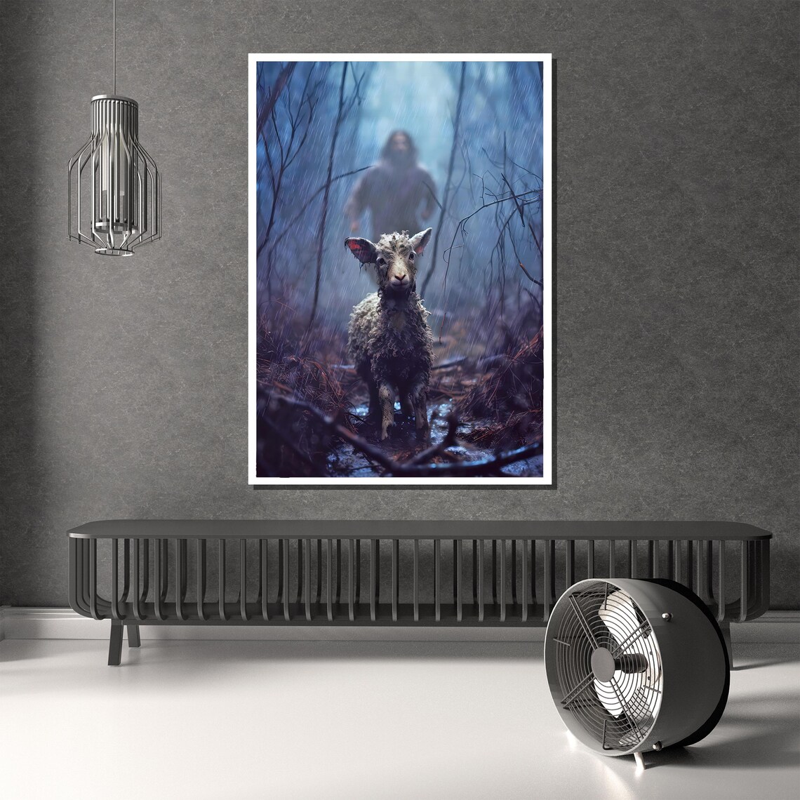 Lost Sheep in Rain Jesus Good Shepherd Christian Faith Wall Poster - Image 4