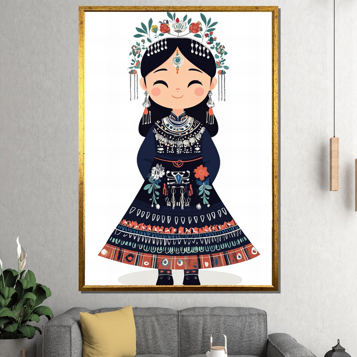 Adorable Girl In Ethnic Costume Cute Traditional Dress Art Poster