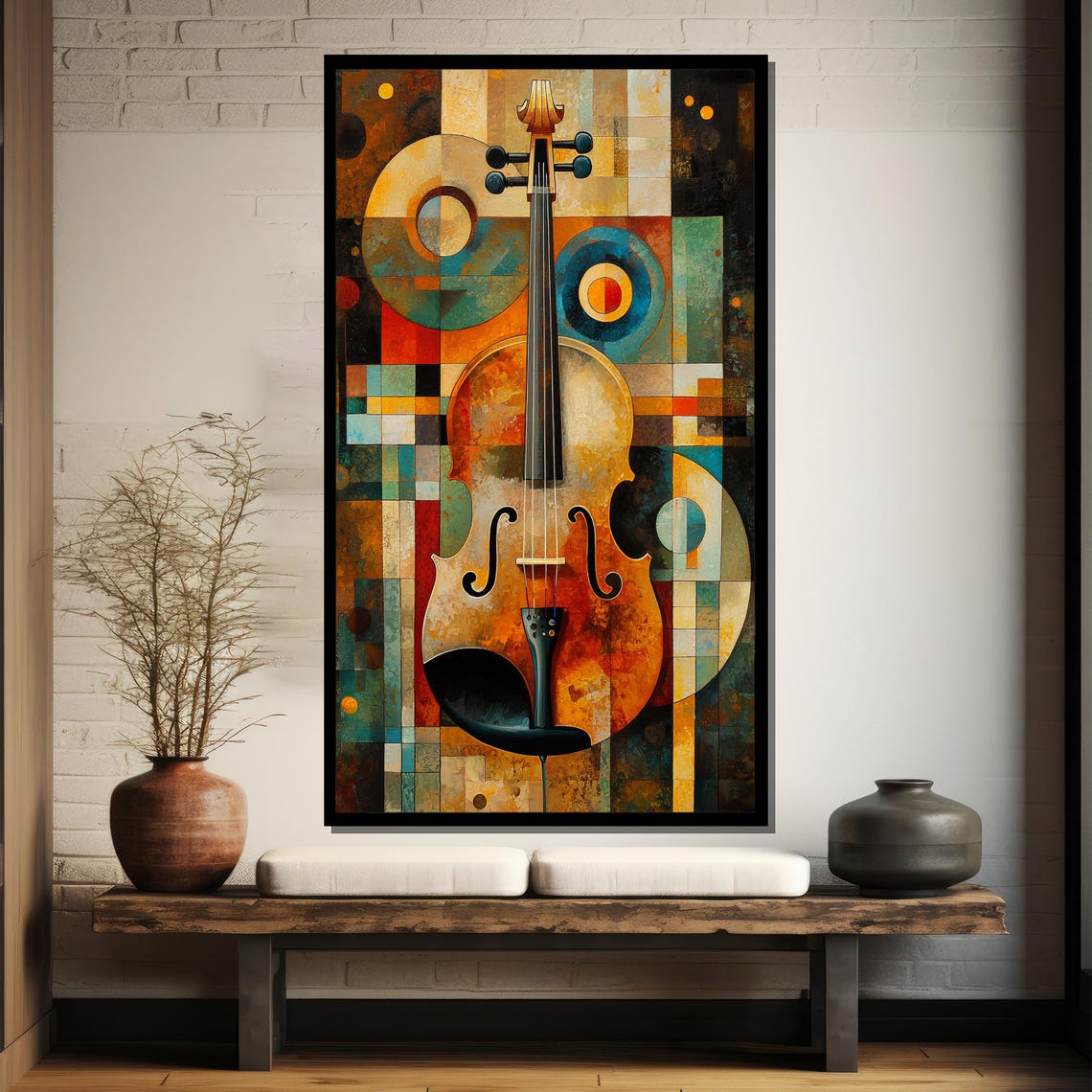 Abstract Geometric Violin in Cubist Mosaic Blocks Modern Art Poster - Image 4