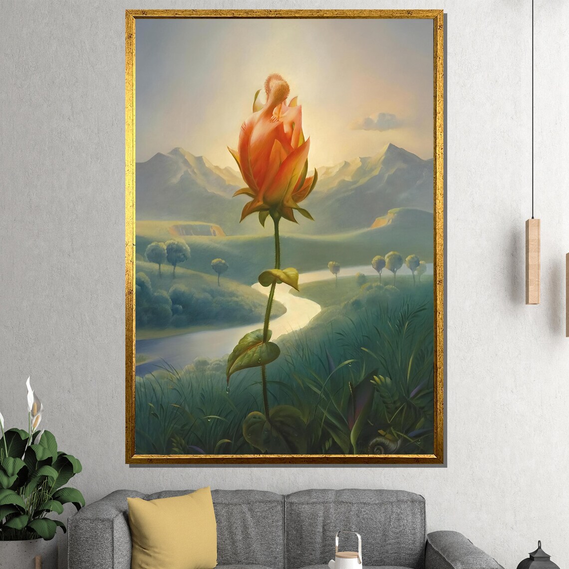 Vladimir Kush Rose Bud Embrace Surrealist Valley Sunset Poster