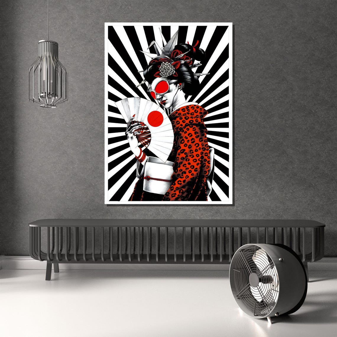 Modern Geisha Pop Art In Leopard Kimono With Red Shades Poster - Image 2