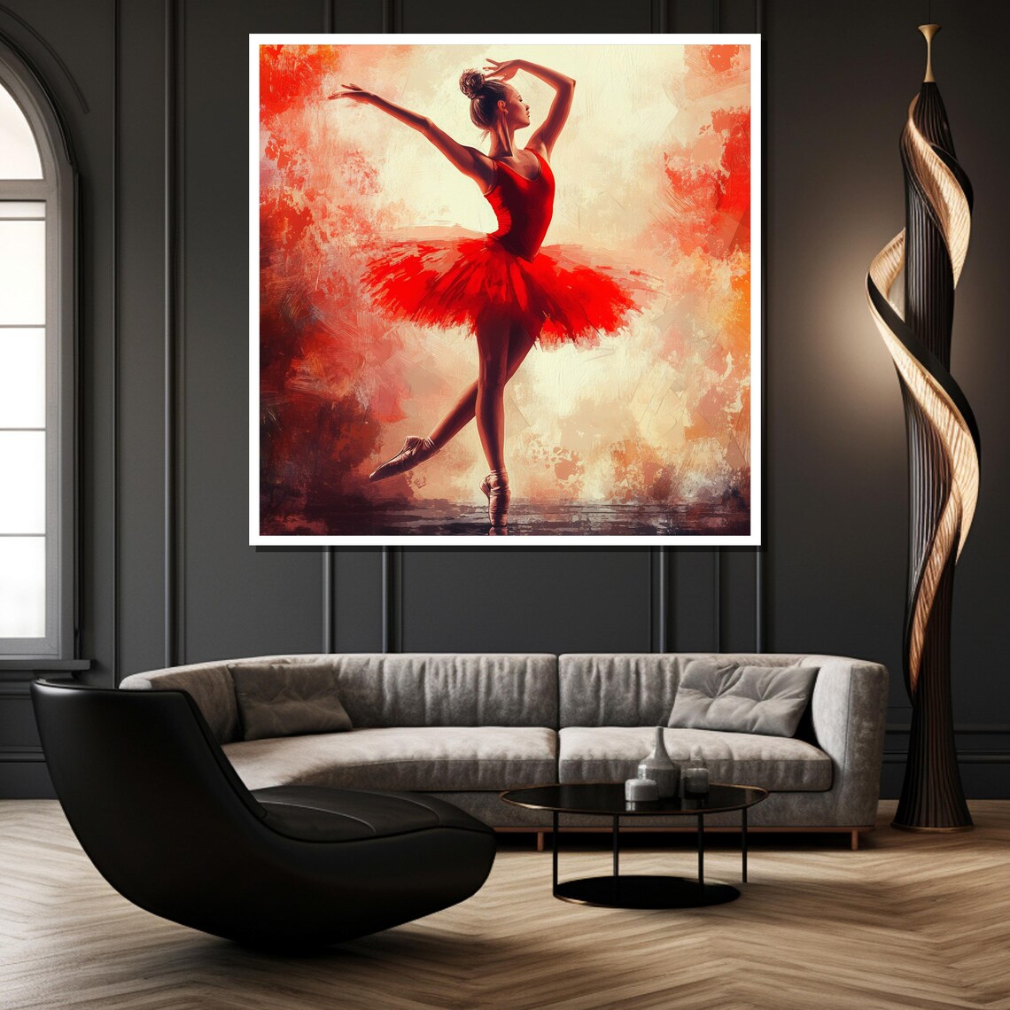 Elegant Ballerina in a Red Tutu in a Flowing Watercolor Dance Poster - Image 2