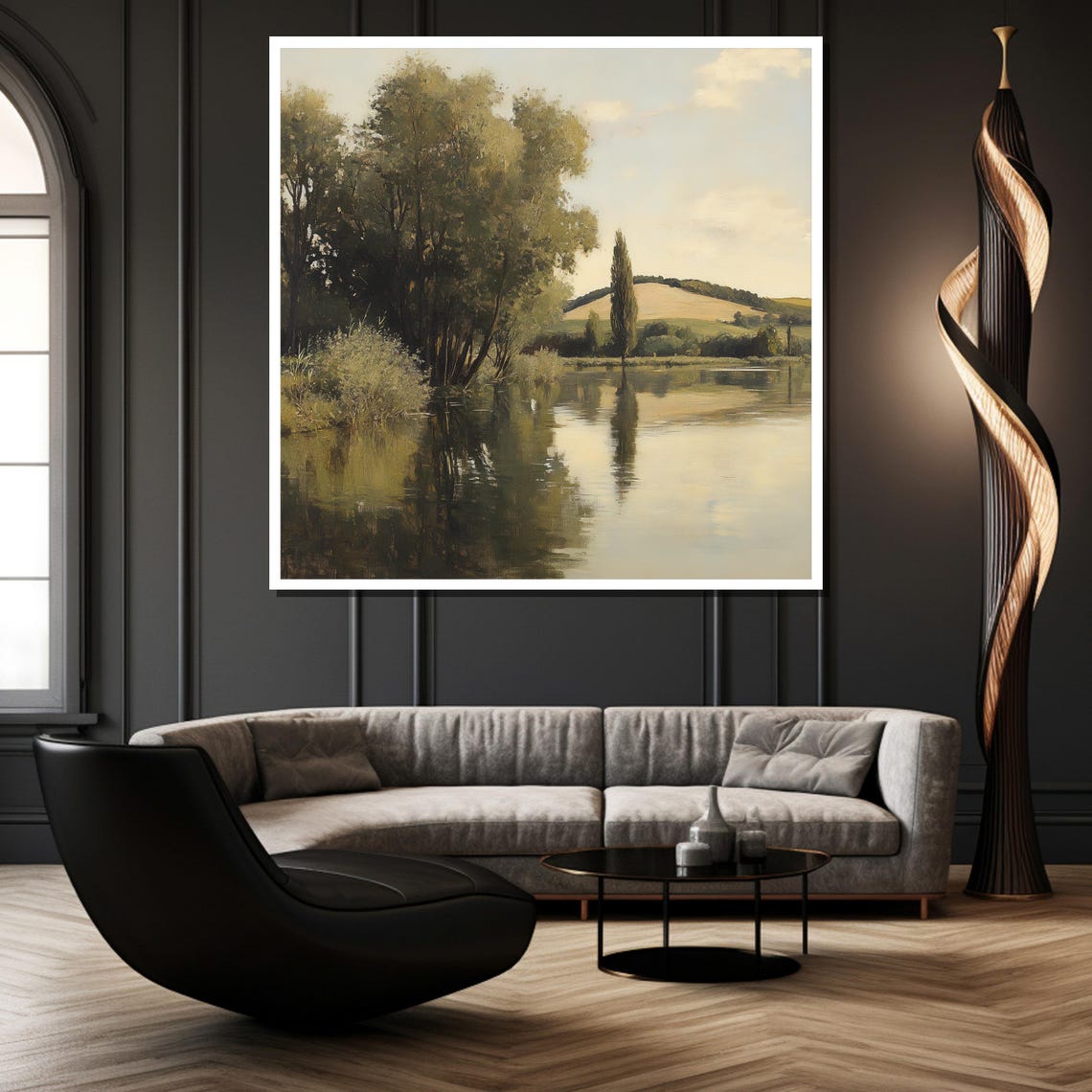 Serene Lakeside Reflections Vintage Landscape Painting Art Poster - Image 2