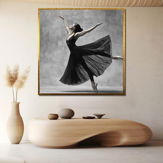 Elegant Ballerina Painting Graceful Black Dress Ballet Wall Art Gift For Dance Enthusiasts And Art Lovers