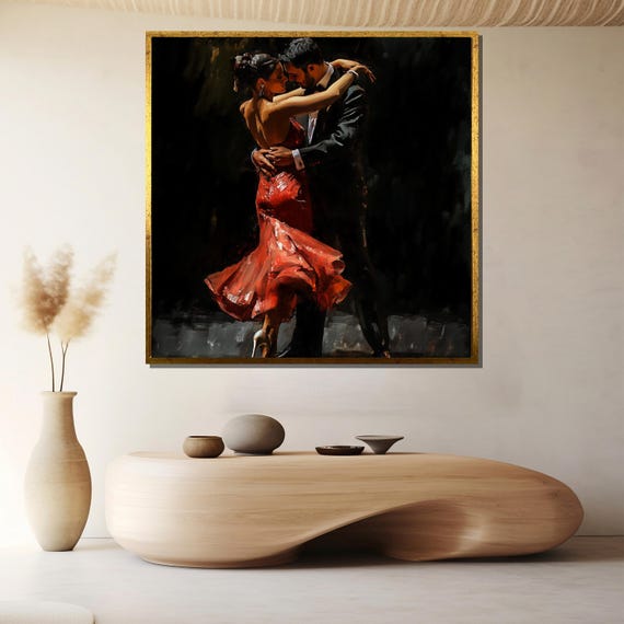 Passionate Couple Dance Painting Romantic Wall Art Gift For Dance Lovers And Elegant Home Decor