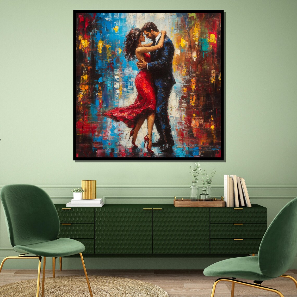 Romantic Tango Couple Embrace Painting in Red and Blue Poster - Image 4
