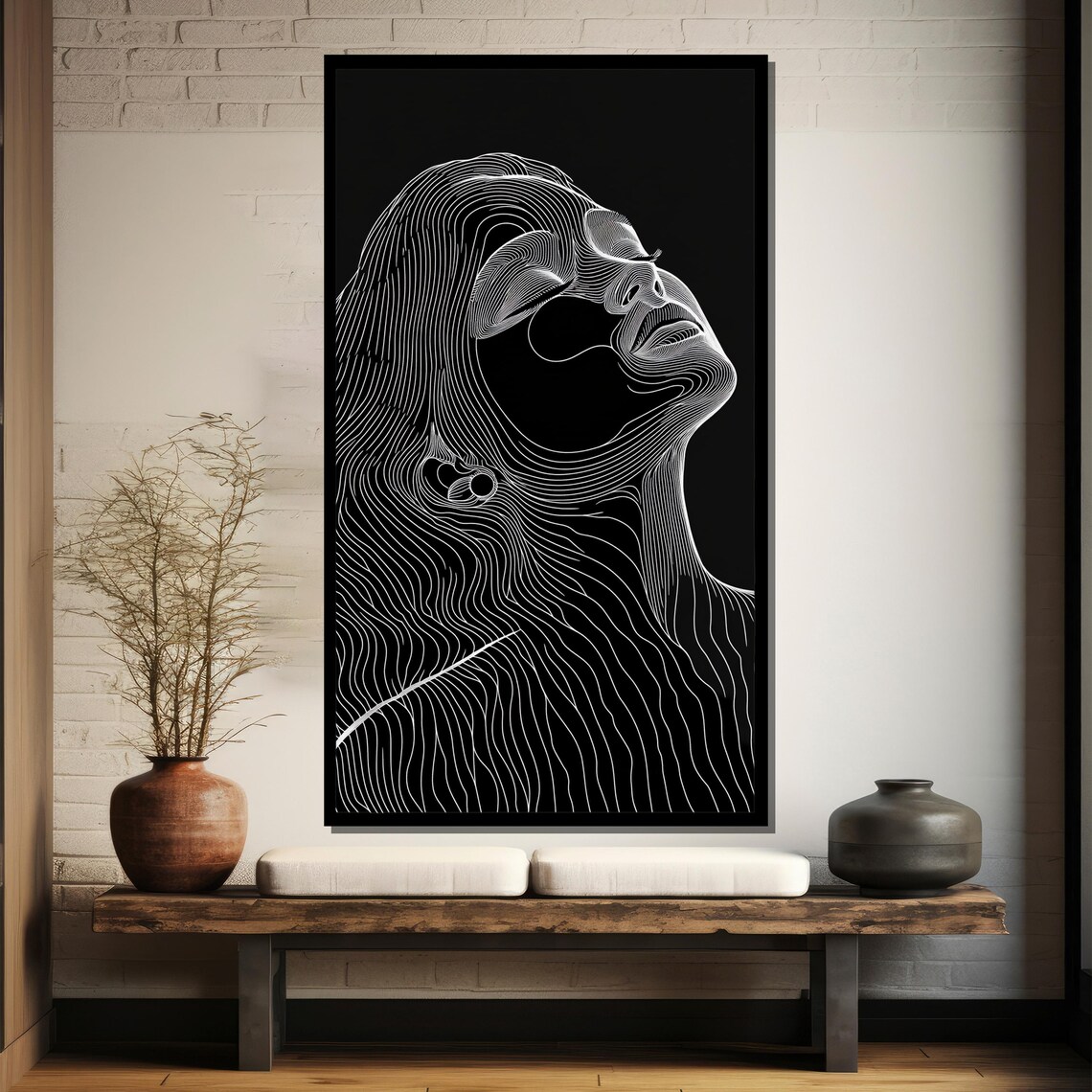 Modern Minimalist Woman Line Art Painting Black And White Wall Art Luxury Home Decor Gift For Elegant Interiors - Image 4