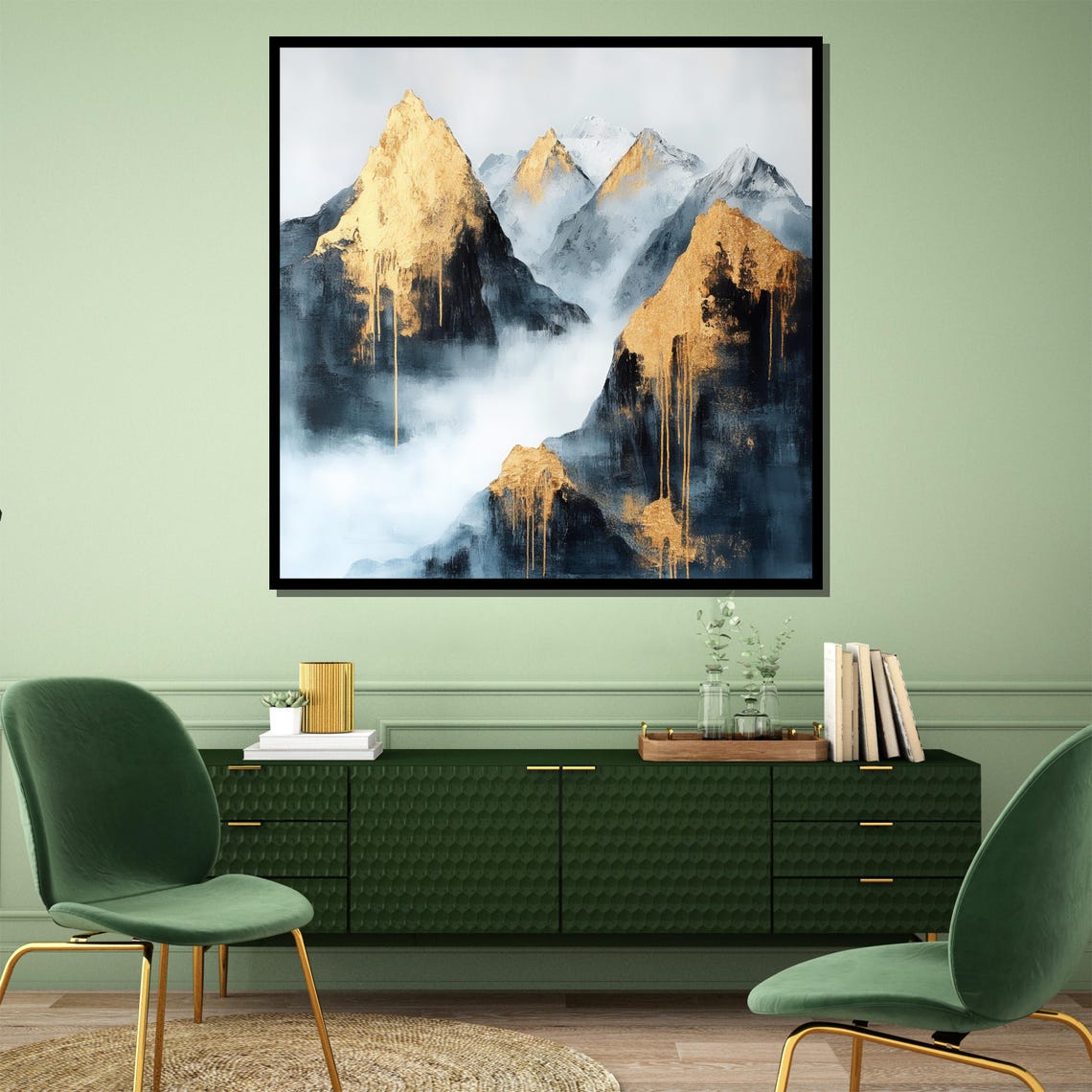 Golden Mountains Abstract Mist and Gold Leaf Peaks Modern Poster - Image 4