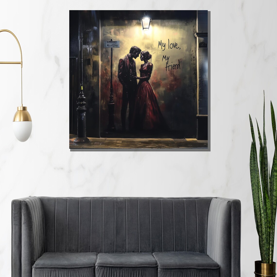 My Love My Friend Streetlight Couple Vintage Cinematic Art Poster - Image 2