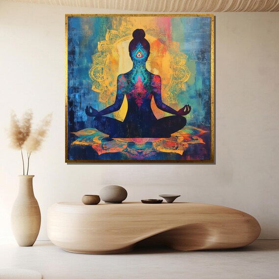 Vibrant Chakra Yoga Meditation With Golden Mandala Art Poster
