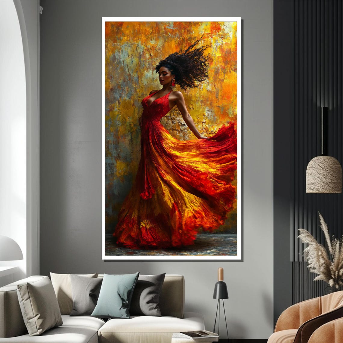 Fiery Dancer in a Red and Orange Dress in Bold Brushstrokes Poster - Image 2