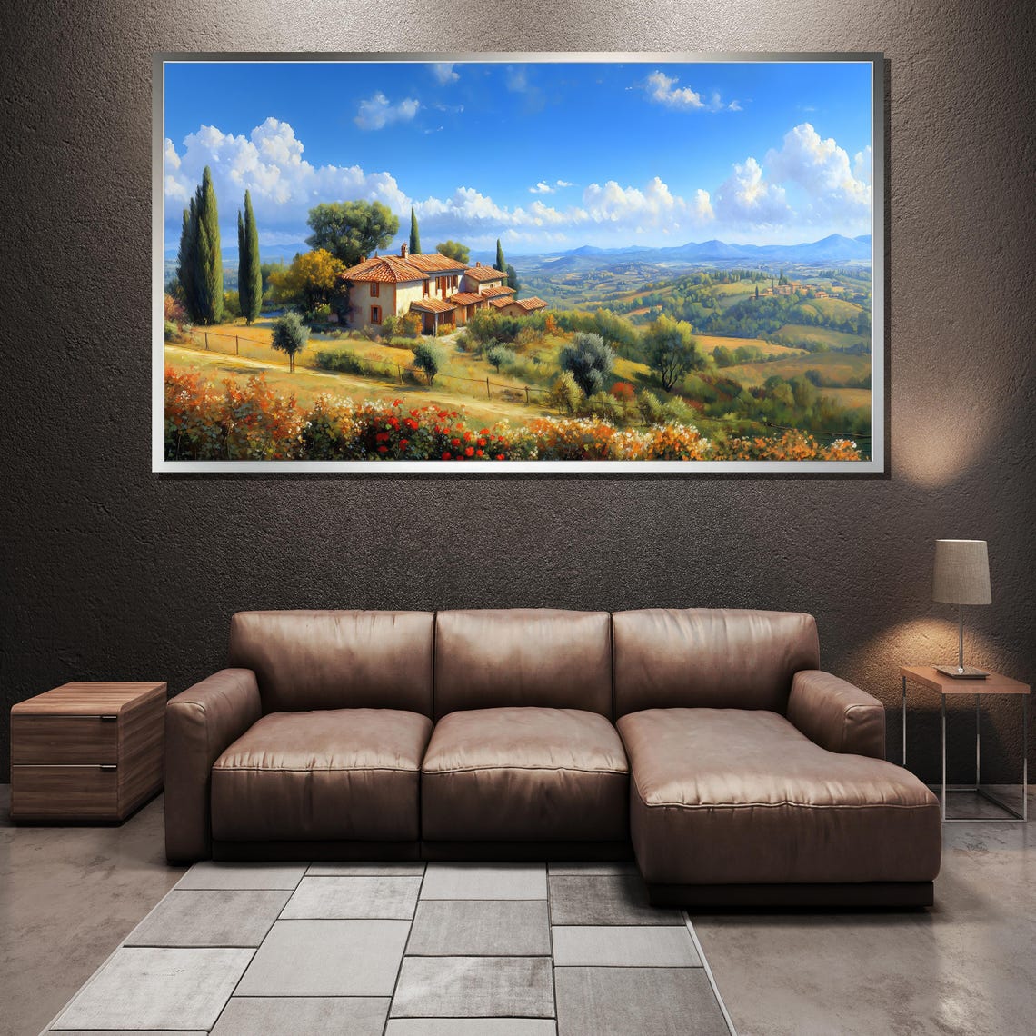 Sunny Tuscan Villa Cypress Trees Red Poppies Landscape Poster - Image 5