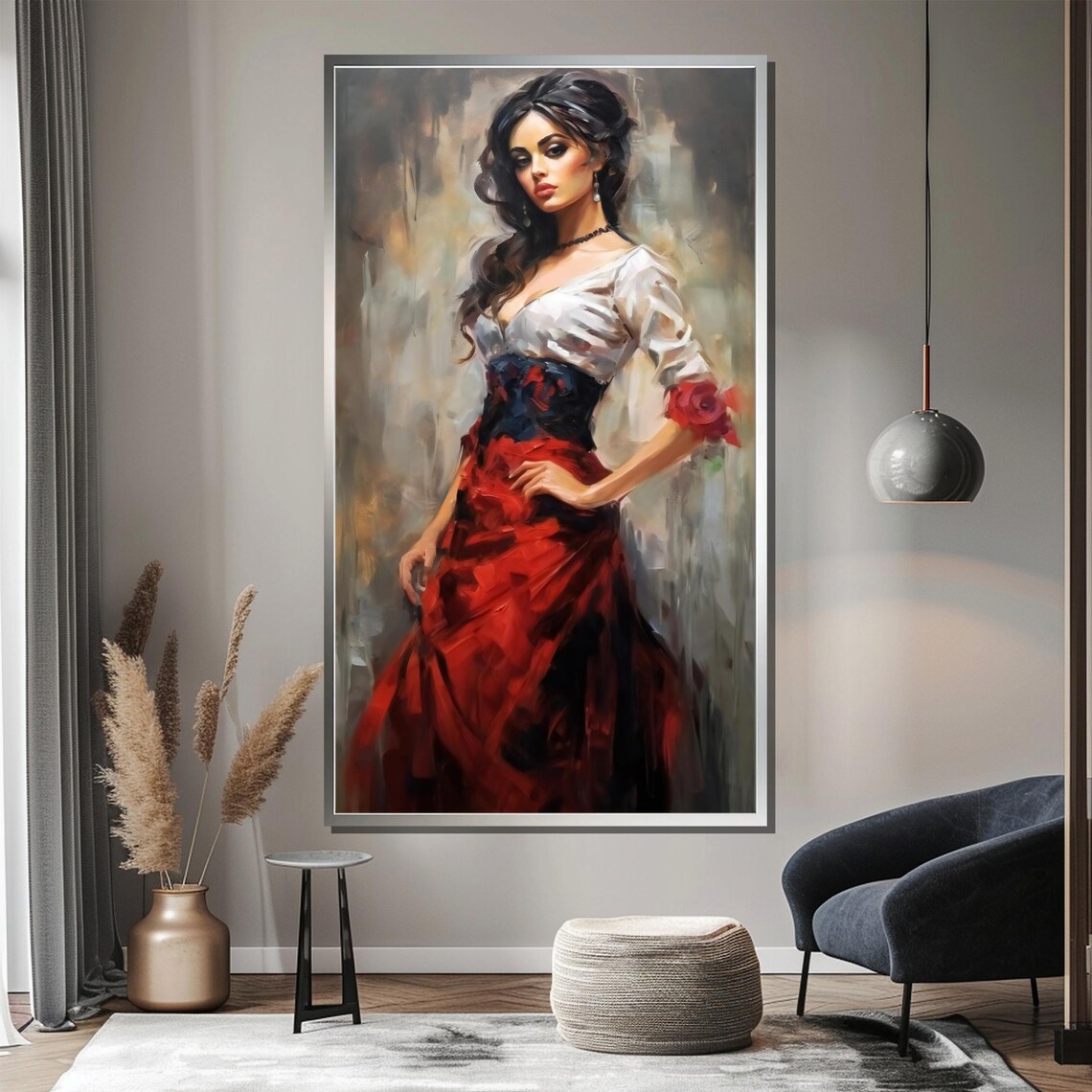 Elegant Spanish Flamenco Dancer Painting In A Red Dress Poster - Image 4
