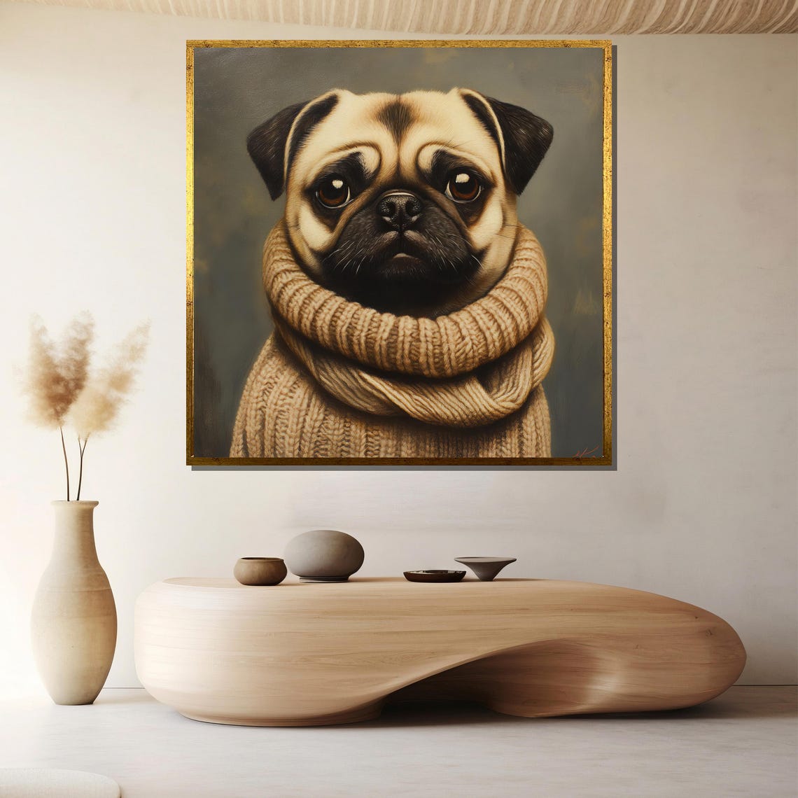 Cozy Pug Wrapped in a Chunky Knit Sweater Cute Dog Lover Poster
