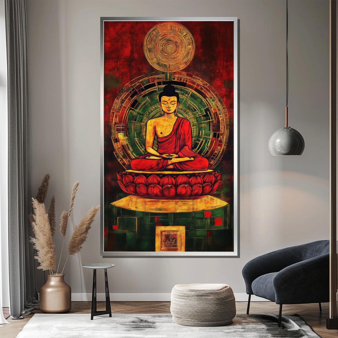 Red Robed Buddha on Lotus With Gold Mandala Spiritual Poster - Image 3