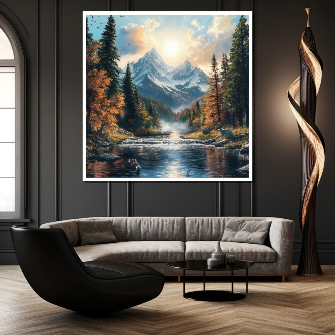 Mountain River Waterfall Autumn Forest Wildlife Scenic Poster - Image 2