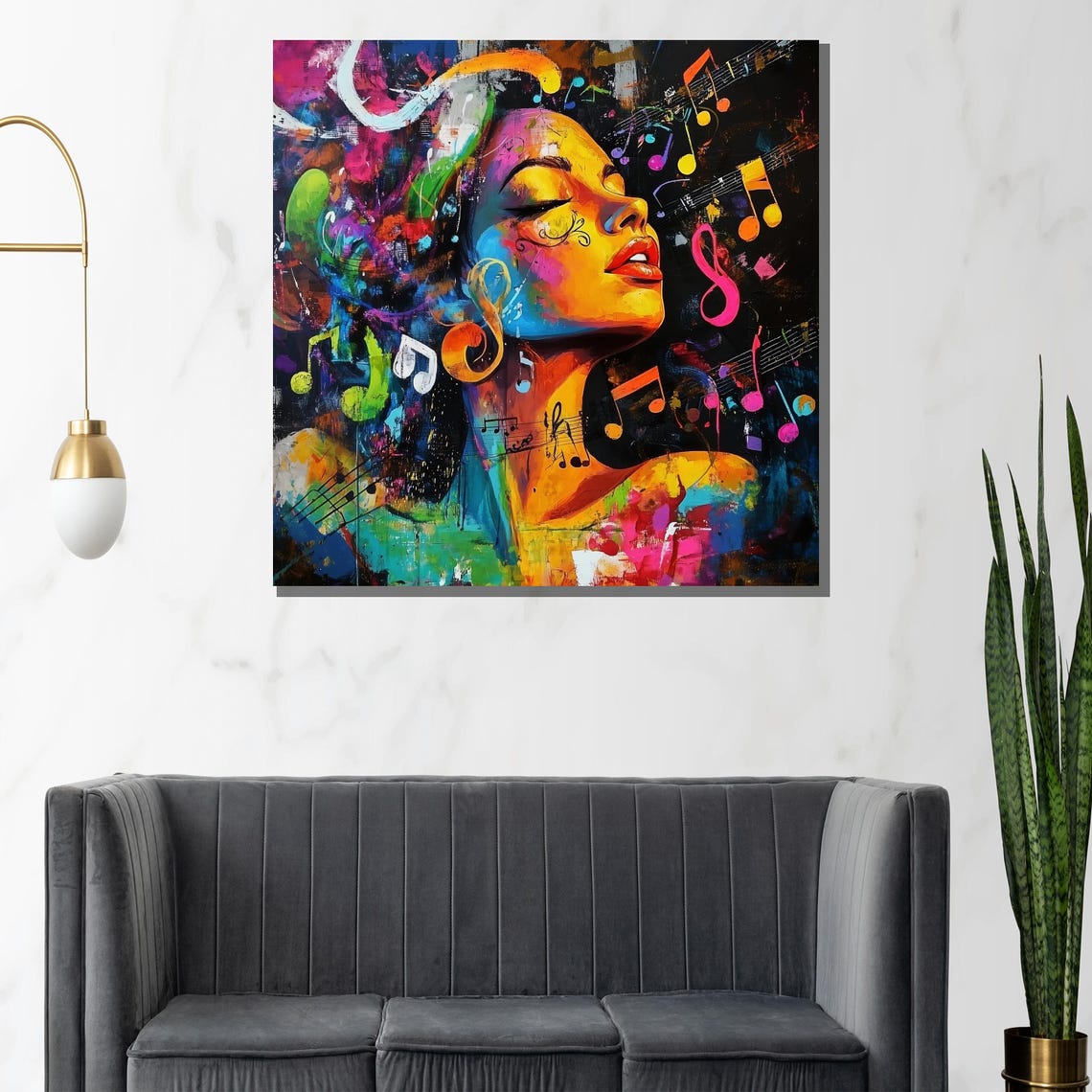 Colorful Music Inspired Portrait with Floating Notes Art Poster - Image 2