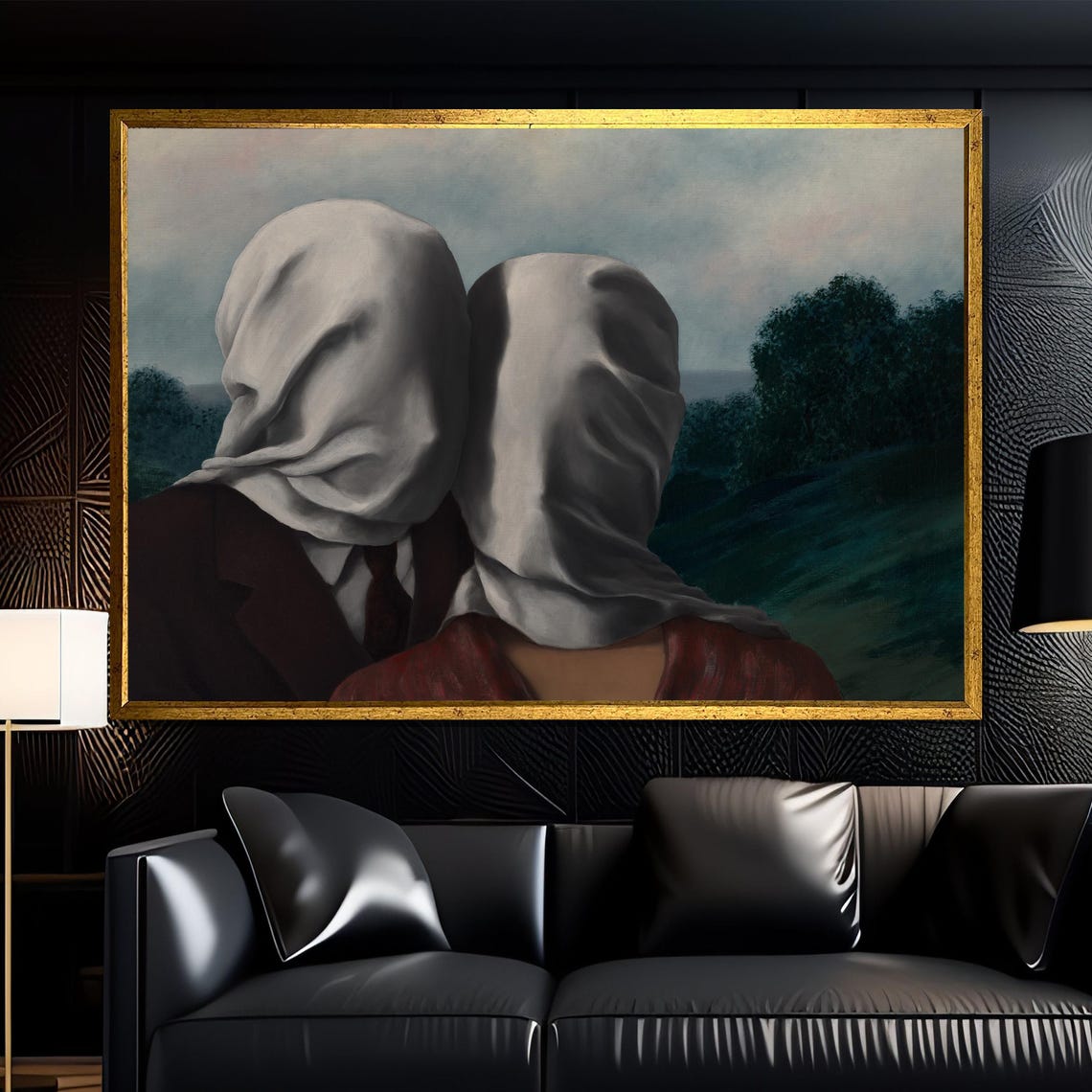Rene Magritte The Lovers Surreal Veiled Couple Landscape Poster