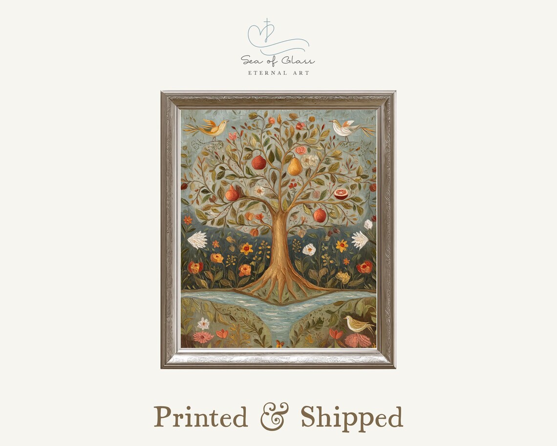 Tree of Life Vintage Botanical Folk Art Art Print