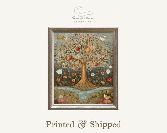 Tree of Life Vintage Botanical Folk Art Art Print