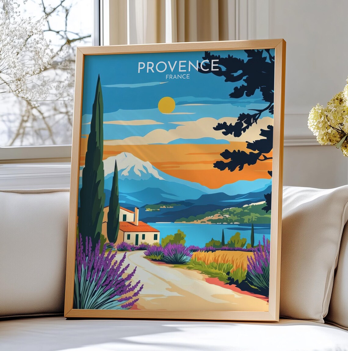 Provence France Lavender Field Farmhouse Sunset Travel Poster