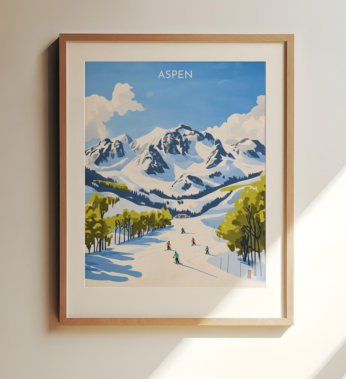 Aspen Snowy Mountain Ski Slope Vintage Skiers Travel Art Poster