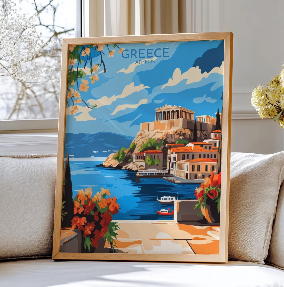 Greece Athens Acropolis Parthenon Harbor Vintage Travel Poster